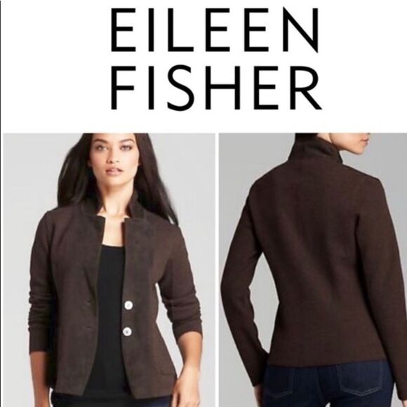 Eileen Fisher Wool Suede Button Front Notch Collar Cardigan Jacket M - Picture 1 of 13